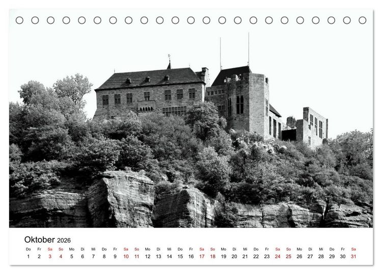 Produktbild: Burgen in schwarzwei&szlig; - Wie aus alten Zeiten (Tischkalender 2026 DIN A5 quer), CALVENDO Monatskalender