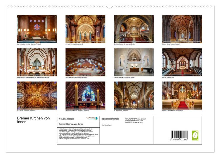 Produktbild: Bremer Kirchen von Innen (hochwertiger Premium Wandkalender 2026 DIN A2 quer), Kunstdruck in Hochglanz