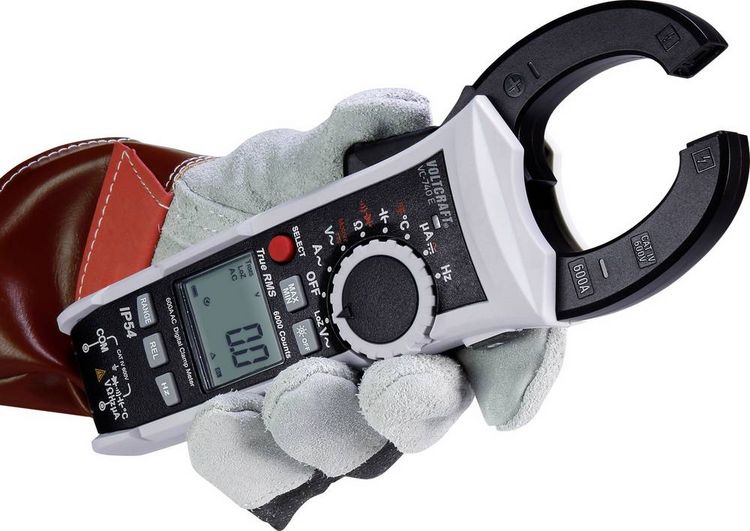 Produktbild: VOLTCRAFT VC-740 E Stromzange, Hand-Multimeter digital Spritzwassergesch&uuml;tzt (IP54) CAT IV 600 V Anzeige (Counts): 6000