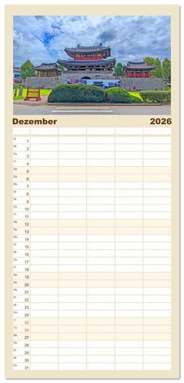 Produktbild: Familienplaner 2026 - Zauberhaftes S&uuml;dkorea Landschaften, St&auml;dte und Kultur mit 5 Spalten (Wandkalender, 21 x 45 cm) CALVENDO