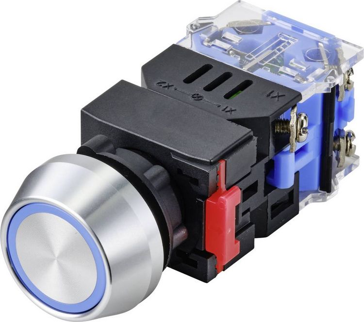 Produktbild: TRU COMPONENTS TC-9428152 LAS0-L-11ZEB/B/12V Druckschalter 250 V 5 A 1 x Aus/Ein rastend Blau IP40 1 St.
