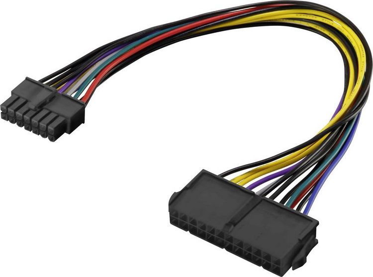 Produktbild: Renkforce Strom Anschlusskabel [1x ATX-Strom-Stecker 14pol. - 1x ATX-Strom-Buchse 24pol.] 0.25 m Bunt