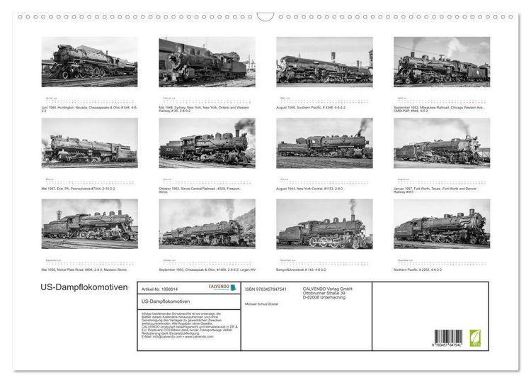 Produktbild: US-Dampflokomotiven (Wandkalender 2026 DIN A2 quer), CALVENDO Monatskalender