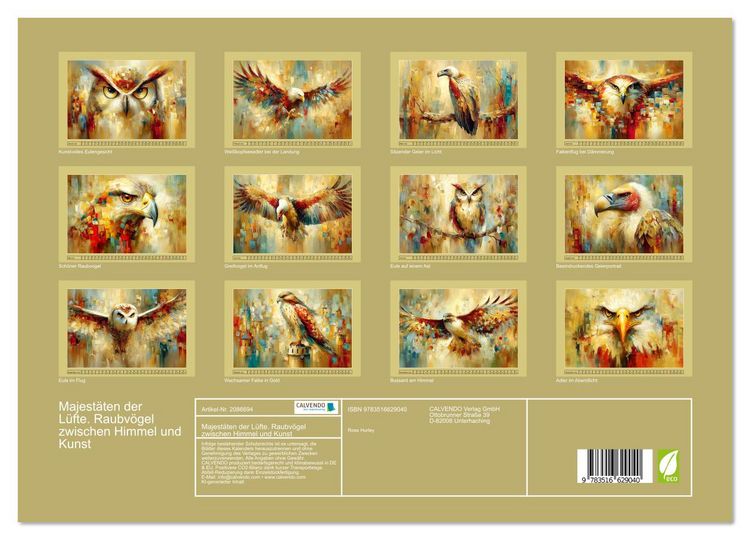 Produktbild: Majest&auml;ten der L&uuml;fte. Raubv&ouml;gel zwischen Himmel und Kunst (hochwertiger Premium Wandkalender 2026 DIN A2 quer), Kunstdruck in Hochglanz