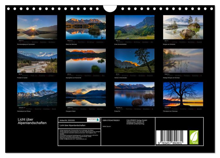 Produktbild: Licht &uuml;ber Alpenlandschaften (Wandkalender 2026 DIN A4 quer), CALVENDO Monatskalender