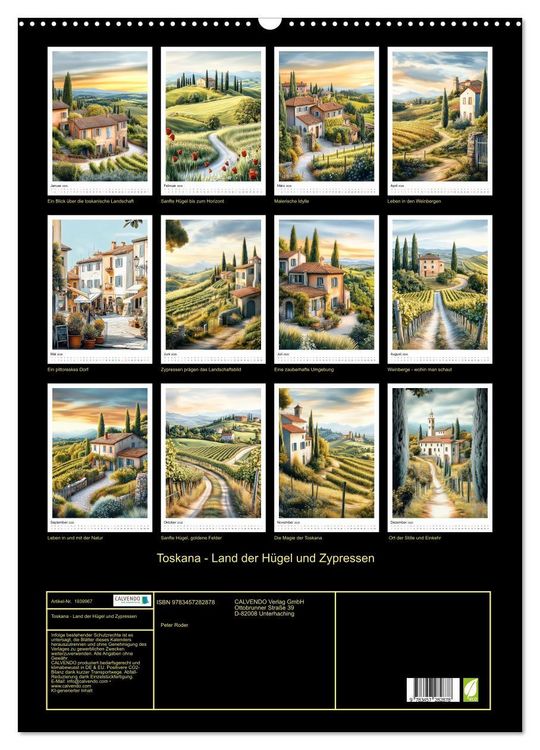 Produktbild: Toskana - Land der H&uuml;gel und Zypressen (Wandkalender 2026 DIN A2 hoch), CALVENDO Monatskalender