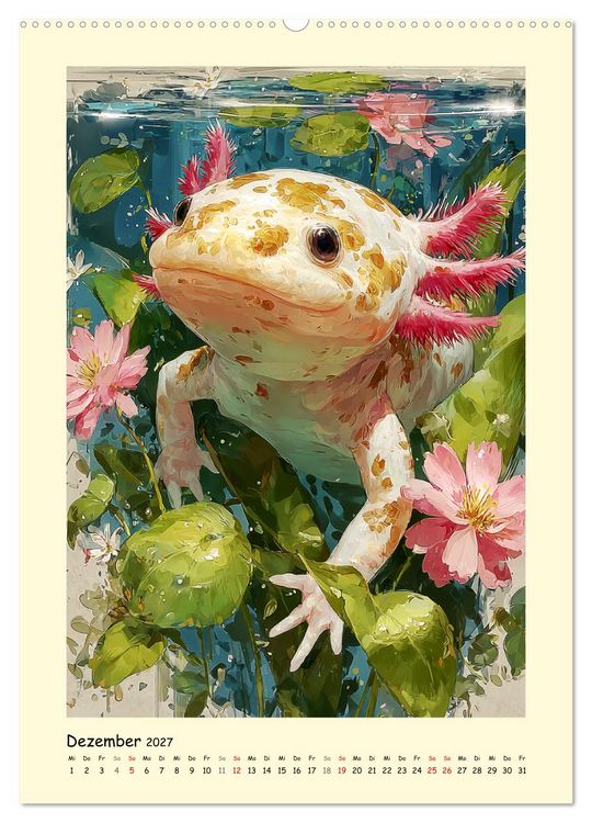 Produktbild: Axolotl im Licht. Lurche zwischen Bl&uuml;ten, Pflanzen und Fantasie (hochwertiger Premium Wandkalender 2027 DIN A2 hoch), Kunstdruck in Hochglanz