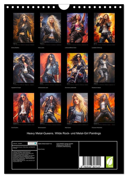 Produktbild: Heavy Metal-Queens. Wilde Rock- und Metal-Girl Paintings (Wandkalender 2026 DIN A4 hoch), CALVENDO Monatskalender