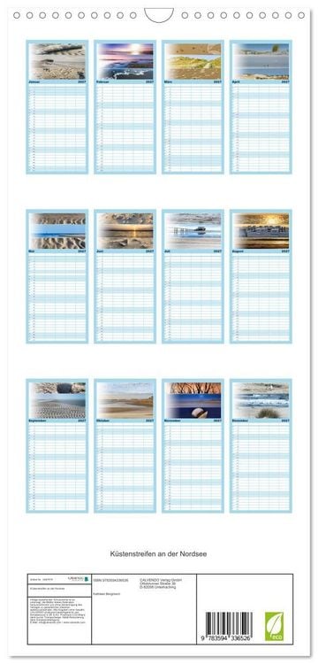 Produktbild: Familienplaner 2027 - K&uuml;stenstreifen an der Nordsee mit 5 Spalten (Wandkalender, 21 x 45 cm) CALVENDO