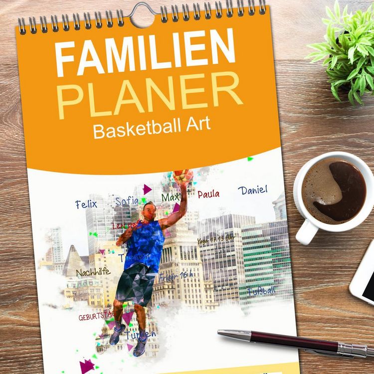 Produktbild: Familienplaner 2026 - Basketball Art mit 5 Spalten (Wandkalender, 21 x 45 cm) CALVENDO