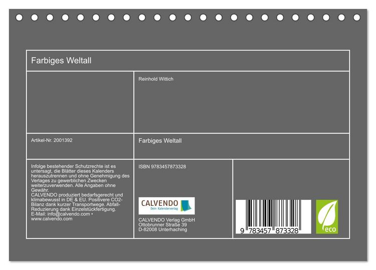 Produktbild: Farbiges Weltall (Tischkalender 2026 DIN A5 quer), CALVENDO Monatskalender
