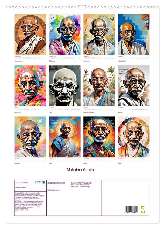 Produktbild: Mahatma Gandhi (Wandkalender 2026 DIN A2 hoch), CALVENDO Monatskalender