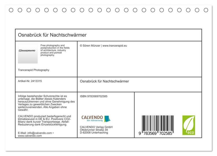 Produktbild: Osnabr&uuml;ck f&uuml;r Nachtschw&auml;rmer (Tischkalender 2027 DIN A5 quer), CALVENDO Monatskalender