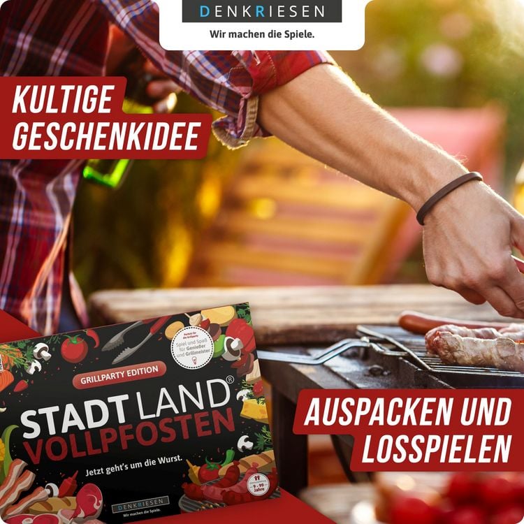 Produktbild: DENKRIESEN - STADT LAND VOLLPFOSTEN&reg; - GRILLPARTY EDITION - "Jetzt geht's um die Wurst." - A4
