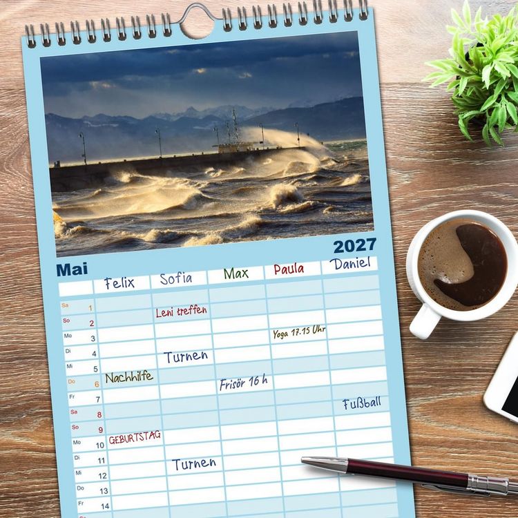 Produktbild: Familienplaner 2027 - Bodensee Weitblicke mit 5 Spalten (Wandkalender, 21 x 45 cm) CALVENDO