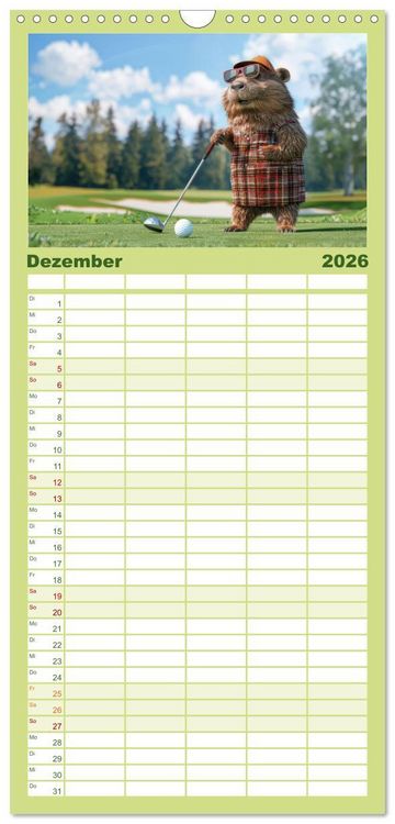 Produktbild: Familienplaner 2026 - Der tierisch lustige Golfkalender mit 5 Spalten (Wandkalender, 21 x 45 cm) CALVENDO