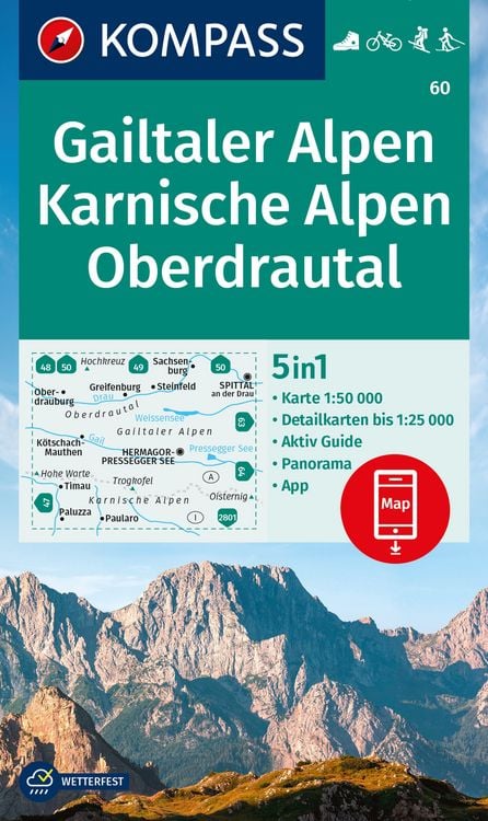 Produktbild: KOMPASS Wanderkarte 60 Gailtaler Alpen, Karnische Alpen, Oberdrautal 1:50.000