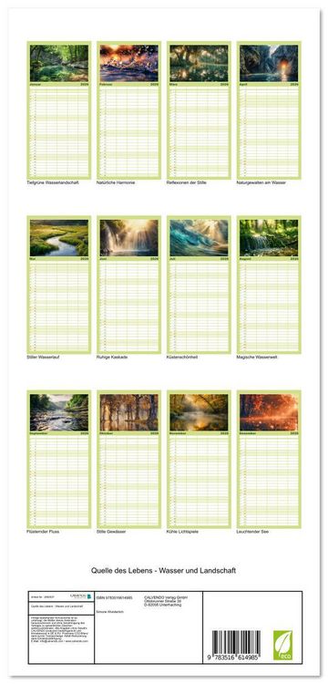 Produktbild: Familienplaner 2026 - Quelle des Lebens - Wasser und Landschaft mit 5 Spalten (Wandkalender, 21 x 45 cm) CALVENDO