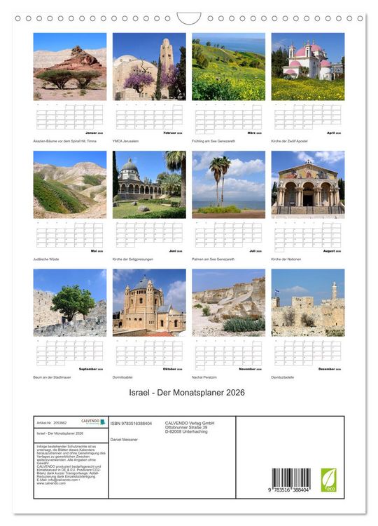 Produktbild: Israel - Der Monatsplaner 2026 (Wandkalender 2026 DIN A3 hoch), CALVENDO Monatskalender