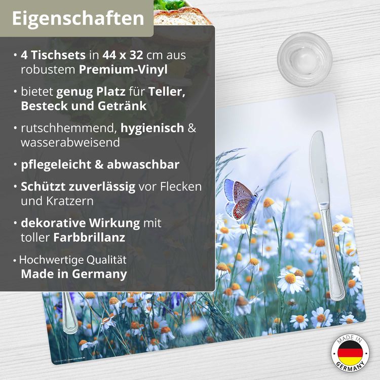 Produktbild: Tischsetmacher Tischsets Wiesenblumen, aus hochwertigem Vinyl (4 St&uuml;ck), 44 x 32 cm