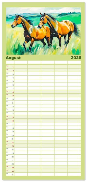 Produktbild: Familienplaner 2026 - Jahr des Pferdes - Der unbez&auml;hmbare Geist der Pferde mit 5 Spalten (Wandkalender, 21 x 45 cm) CALVENDO