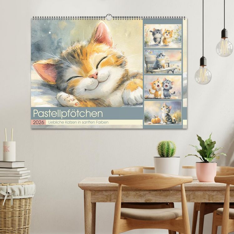 Produktbild: Pastellpf&ouml;tchen. Liebliche Katzen in sanften Farben (Wandkalender 2026 DIN A2 quer), CALVENDO Monatskalender