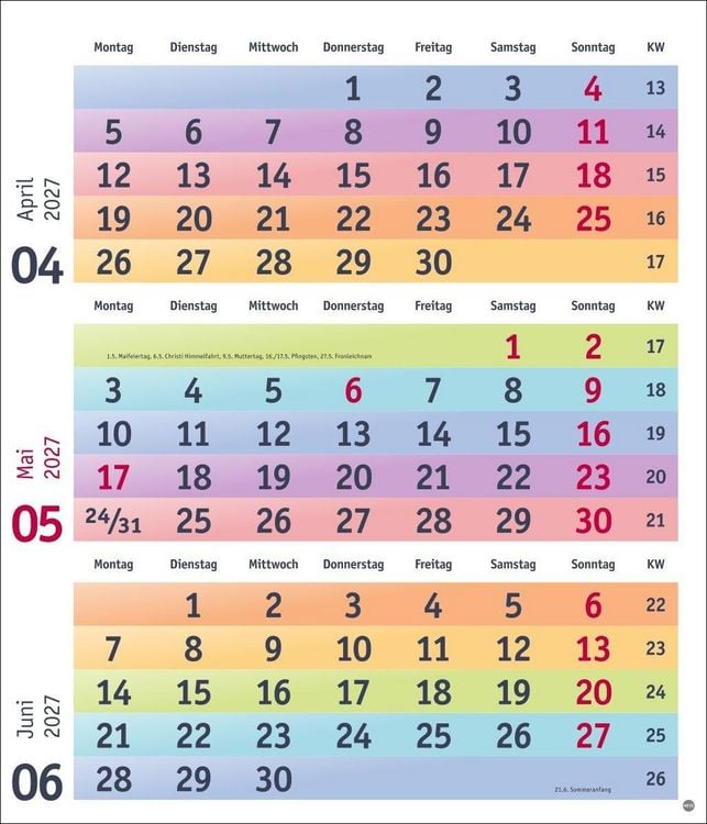Produktbild: Bunte Wochen 3-Monatsplaner 2027