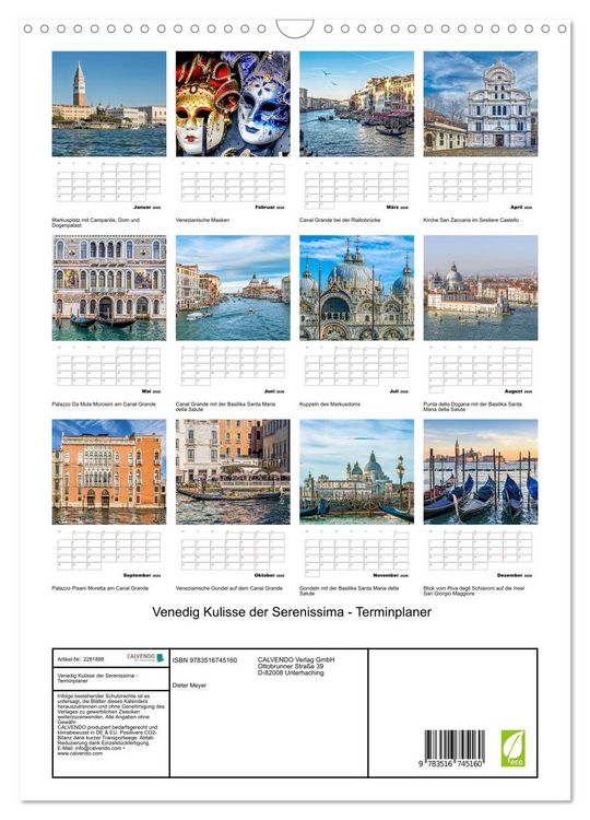 Produktbild: Venedig Kulisse der Serenissima - Terminplaner (Wandkalender 2026 DIN A3 hoch), CALVENDO Monatskalender