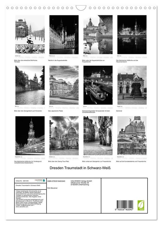 Produktbild: Dresden Traumstadt in Schwarz-Wei&szlig; (Wandkalender 2026 DIN A3 hoch), CALVENDO Monatskalender