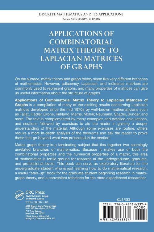 Produktbild: Applications of Combinatorial Matrix Theory to Laplacian Matrices of Graphs