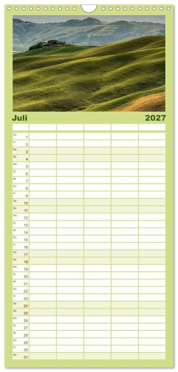 Produktbild: Familienplaner 2027 - Gr&uuml;ne Farbt&ouml;ne Toskana mit 5 Spalten (Wandkalender, 21 x 45 cm) CALVENDO