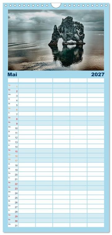Produktbild: Familienplaner 2027 - Island - Rundreise im Oktober mit 5 Spalten (Wandkalender, 21 x 45 cm) CALVENDO