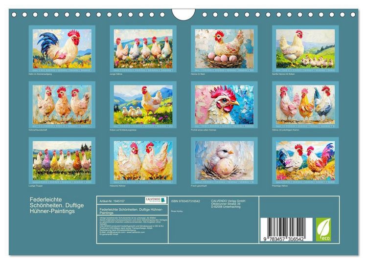 Produktbild: Federleichte Sch&ouml;nheiten. Duftige H&uuml;hner-Paintings (Wandkalender 2026 DIN A4 quer), CALVENDO Monatskalender