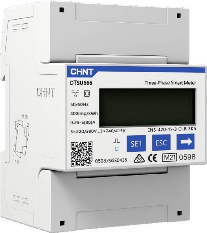 Produktbild: Chint G DTSU666 3&times;230/400V 5(80)A RS485 4PMID 313280 Drehstromz&auml;hler digital MID-konform: Ja 1 St.