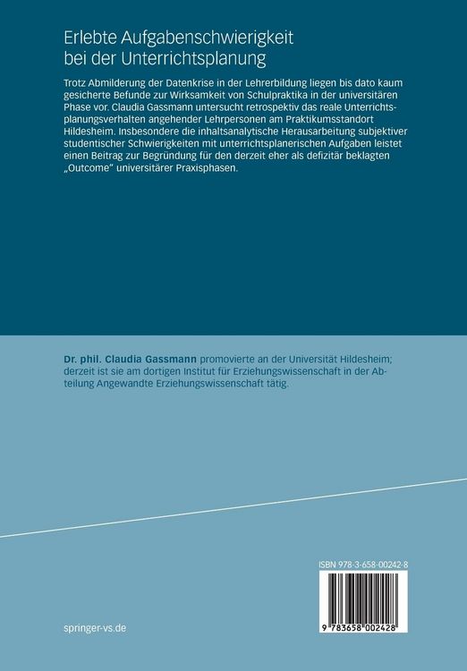Produktbild: Erlebte Aufgabenschwierigkeit bei der Unterrichtsplanung