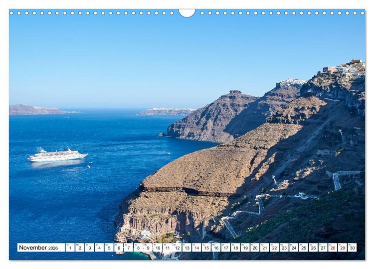 Produktbild: Santorini - Strahlendes Wei&szlig; an der Caldera (Wandkalender 2026 DIN A3 quer), CALVENDO Monatskalender