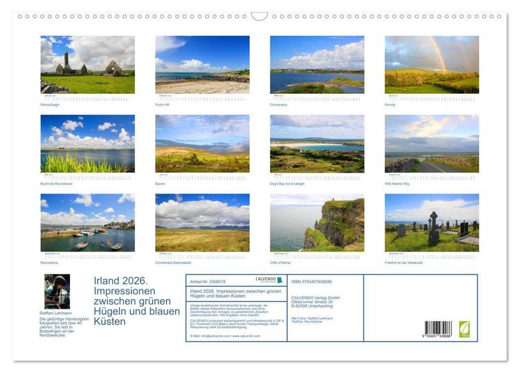 Produktbild: Irland 2026. Impressionen zwischen gr&uuml;nen H&uuml;geln und blauen K&uuml;sten (Wandkalender 2026 DIN A2 quer), CALVENDO Monatskalender