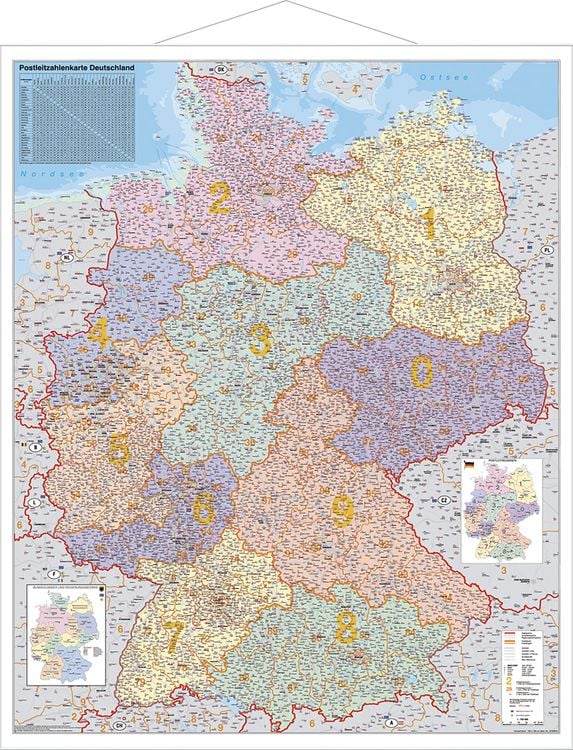 Produktbild: Postleitzahlen-Karte Deutschland 1 : 750 000. Wandkarte Grossformat mit Metallst&auml;ben