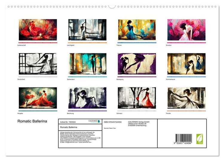 Produktbild: Romatic Ballerina (hochwertiger Premium Wandkalender 2026 DIN A2 quer), Kunstdruck in Hochglanz