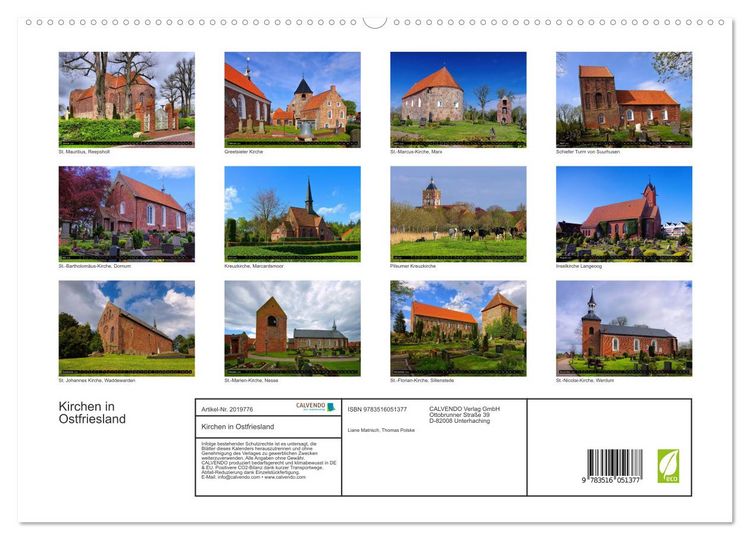 Produktbild: Kirchen in Ostfriesland (hochwertiger Premium Wandkalender 2026 DIN A2 quer), Kunstdruck in Hochglanz
