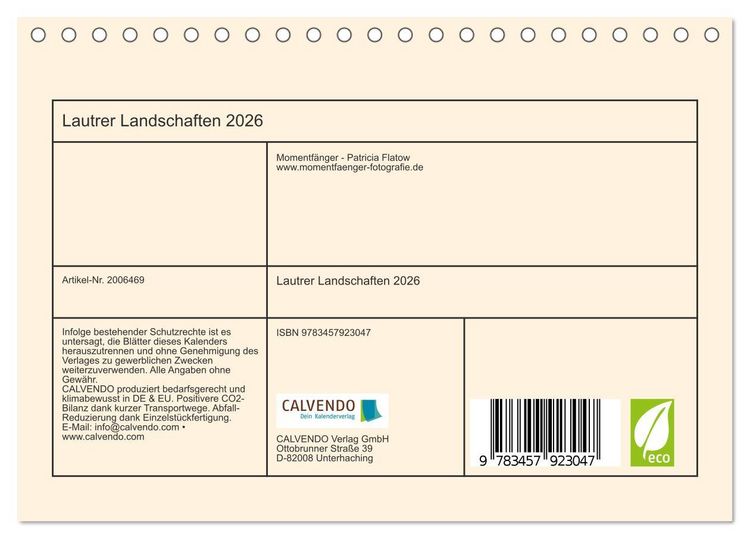 Produktbild: Lautrer Landschaften 2026 (Tischkalender 2026 DIN A5 quer), CALVENDO Monatskalender