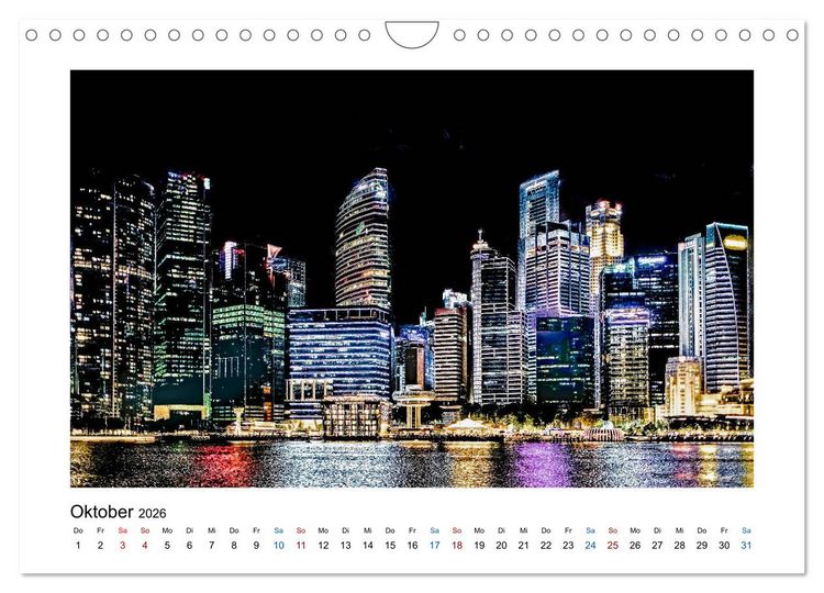 Produktbild: Singapur - Asiatische Metropole bei Nacht (Wandkalender 2026 DIN A4 quer), CALVENDO Monatskalender
