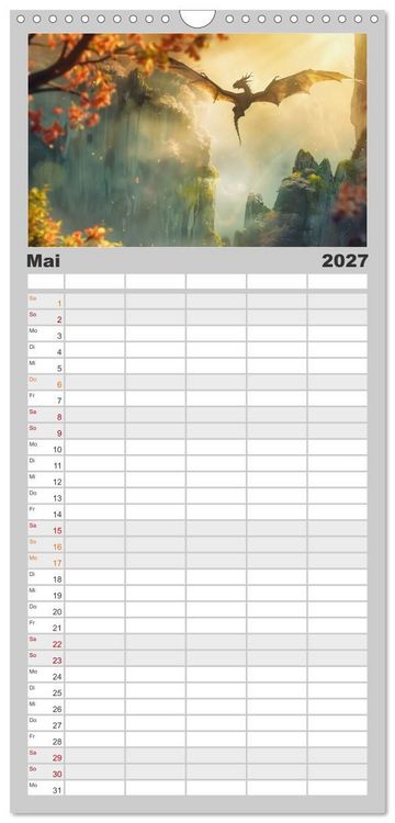 Produktbild: Familienplaner 2027 - Das Jahr der Drachen mit 5 Spalten (Wandkalender, 21 x 45 cm) CALVENDO