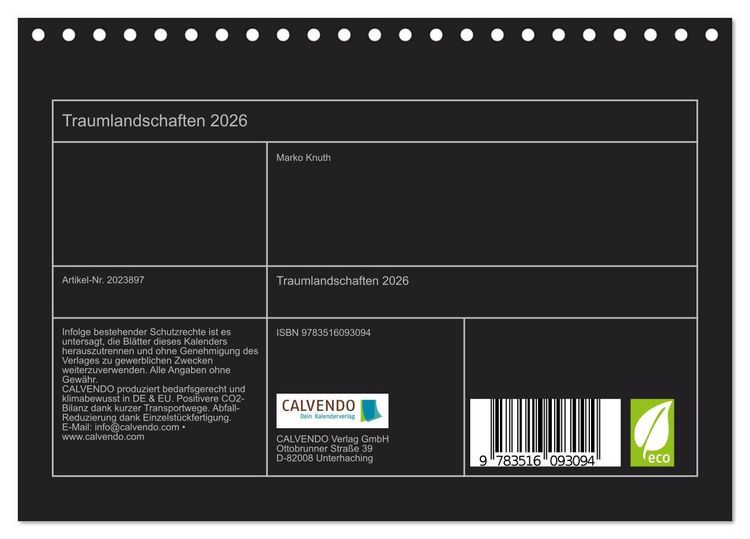 Produktbild: Traumlandschaften 2026 (Tischkalender 2026 DIN A5 quer), CALVENDO Monatskalender