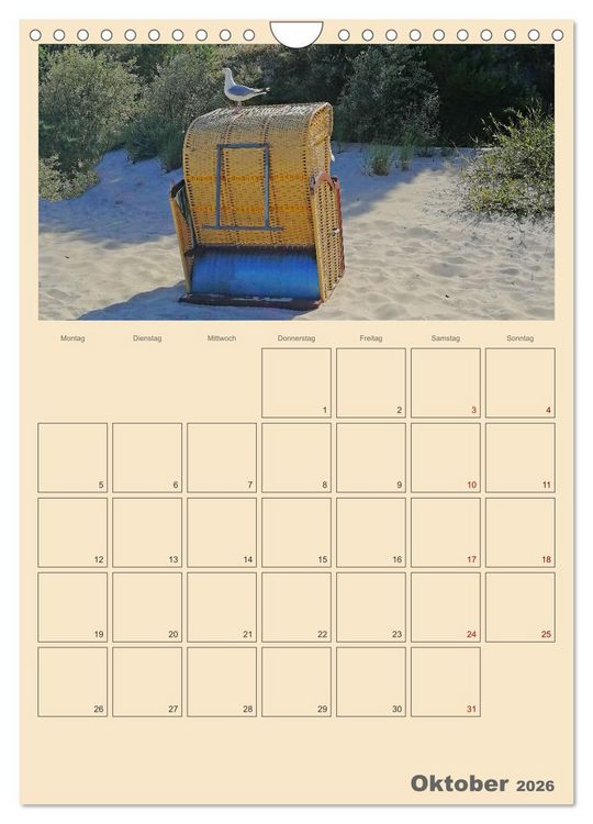 Produktbild: Usedom Ostsee - Terminplaner (Wandkalender 2026 DIN A4 hoch), CALVENDO Monatskalender