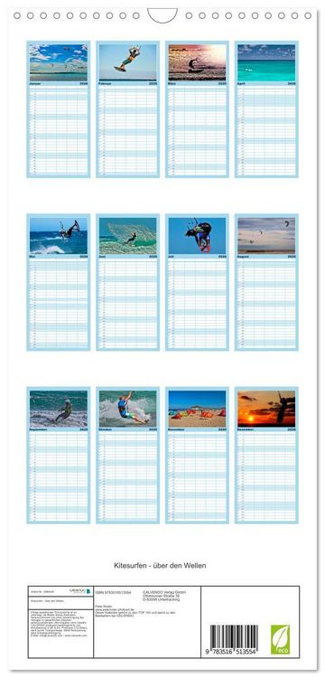 Produktbild: Familienplaner 2026 - Kitesurfen - &uuml;ber den Wellen mit 5 Spalten (Wandkalender, 21 x 45 cm) CALVENDO