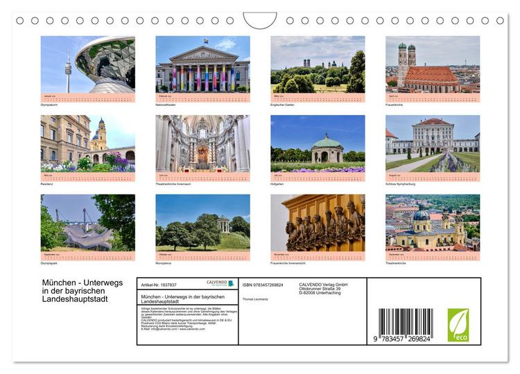Produktbild: M&uuml;nchen - Unterwegs in der bayrischen Landeshauptstadt (Wandkalender 2026 DIN A4 quer), CALVENDO Monatskalender