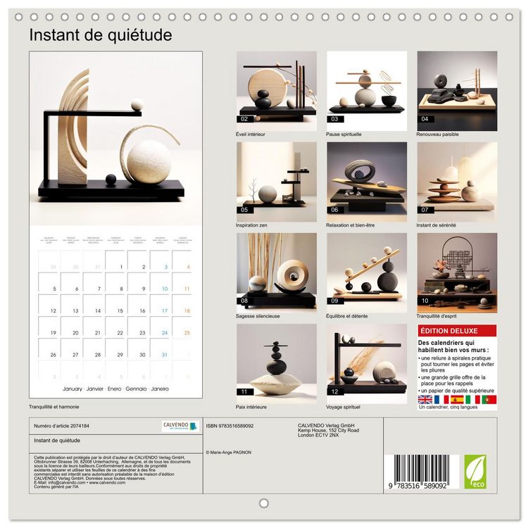 Produktbild: Instant de qui&eacute;tude (Calendrier mural carr&eacute; 2026 30x30 cm) Calendrier double avec une page pour vos prises de notes