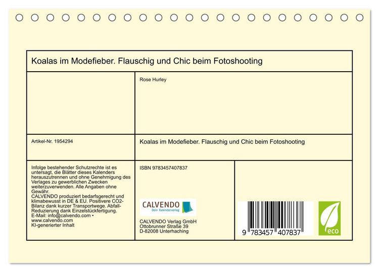 Produktbild: Koalas im Modefieber. Flauschig und Chic beim Fotoshooting (Tischkalender 2026 DIN A5 quer), CALVENDO Monatskalender