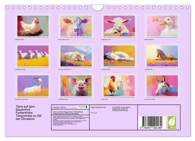 Produktbild: Tiere auf dem Bauernhof. Farbenfrohe Tierportraits im Stil der &Ouml;lmalerei (Wandkalender 2026 DIN A4 quer), CALVENDO Monatskalender